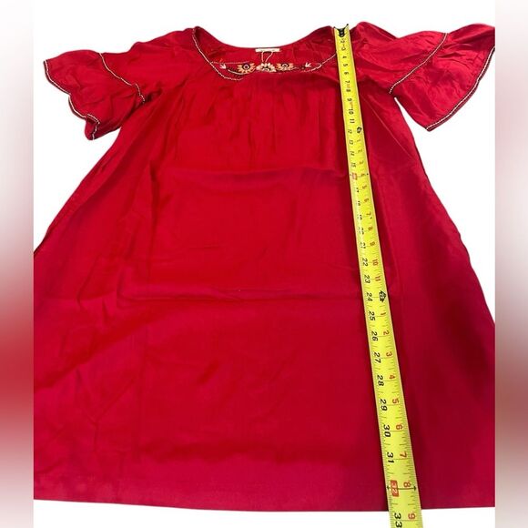 Max Studio Embroidered Rayon Dobby Ruffle Dress Womens Size XS New Red - Picture 13 of 13